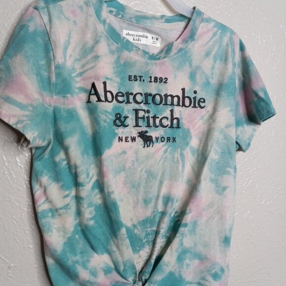 Y2K Abercrombie Kids Girls' Tie-Dye Knot-Front T-Shirt (Size 9/10, Teal & Pink) - Picture 6 of 7